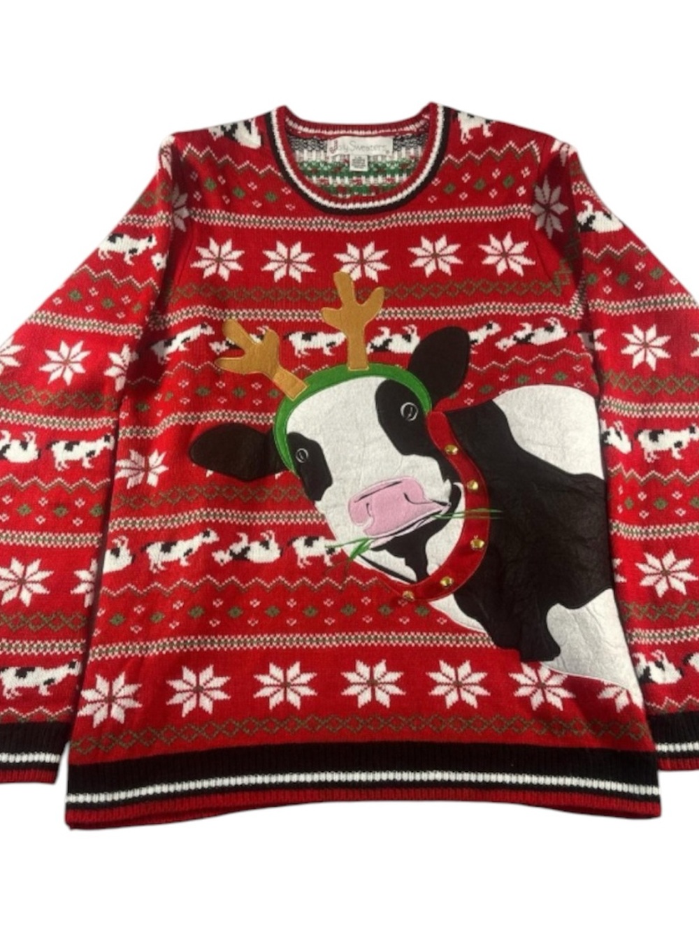 Red Festive Cow Knit Sweater mens size XL
